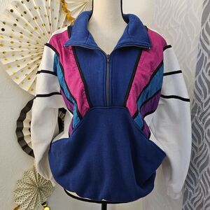 Vintage 1980s Bocco Colorblock Pullover Sweater | Quarter Zip | Size Large